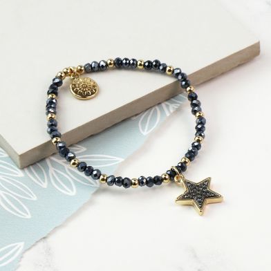 Golden Mixed Bead Black Star Bracelet by Peace Of Mind